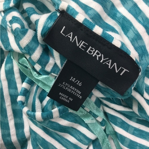 Lane Bryant size 14/16 turquoise ish blue striped v neck short sleeve top - Picture 7 of 16